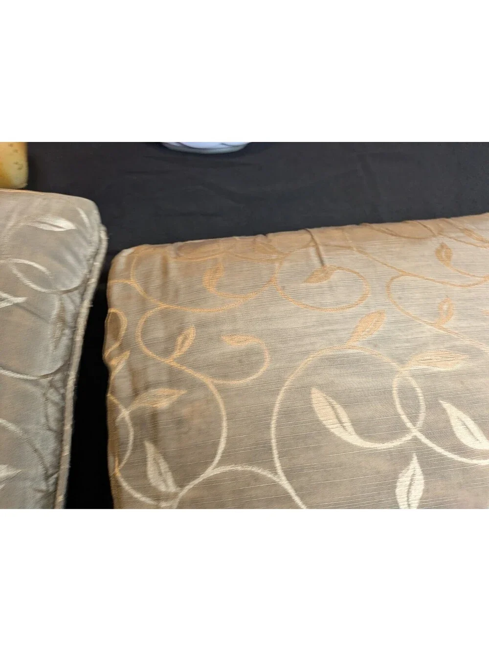 Beige Taupe Embroidered Scroll Floral Dining Chair Seat Cushion Neutral Decor